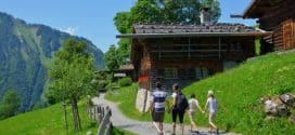 Familie auf Wanderung in den Alpen